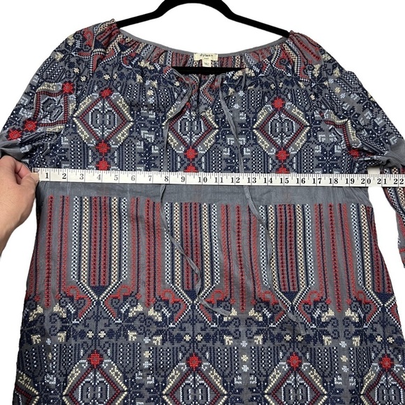 Dylan All Over Embroidered Cotton Silk Blouse Small Aztec Art Tunic Top High Low - Picture 5 of 9